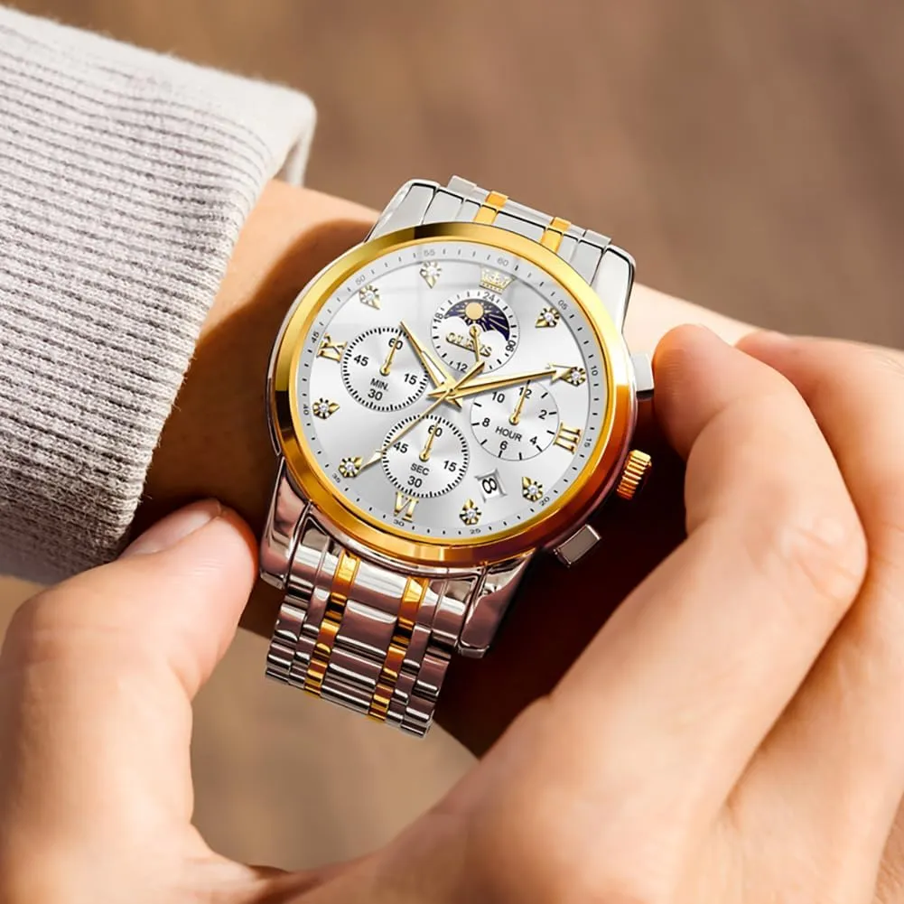 Numerals Business Wristwatch Reloj para Hombre OLEVS Watches for Men Dress Watch Chronograph Luxury Stainless Steel fragment deter invariable innocence narrate Big Face Men Watches Multi-Function Easy to Read Diamond Roman 