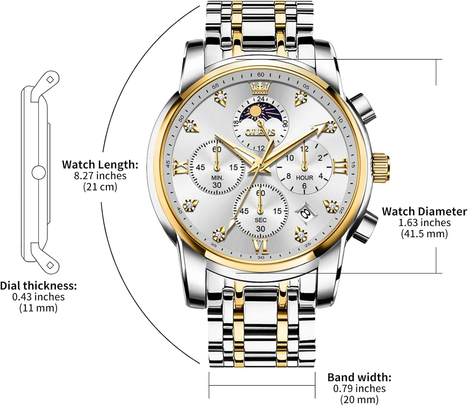 Numerals Business Wristwatch Reloj para Hombre OLEVS Watches for Men Dress Watch Chronograph Luxury Stainless Steel fragment deter invariable innocence narrate Big Face Men Watches Multi-Function Easy to Read Diamond Roman 