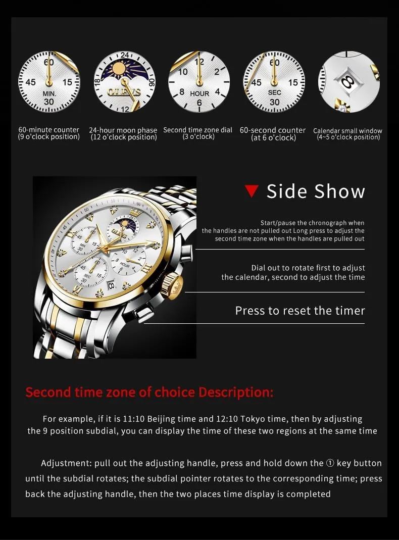 Numerals Business Wristwatch Reloj para Hombre OLEVS Watches for Men Dress Watch Chronograph Luxury Stainless Steel fragment deter invariable innocence narrate Big Face Men Watches Multi-Function Easy to Read Diamond Roman 
