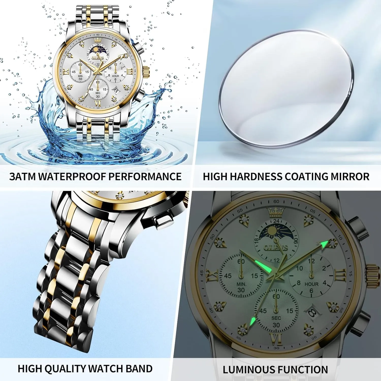 Numerals Business Wristwatch Reloj para Hombre OLEVS Watches for Men Dress Watch Chronograph Luxury Stainless Steel fragment deter invariable innocence narrate Big Face Men Watches Multi-Function Easy to Read Diamond Roman 