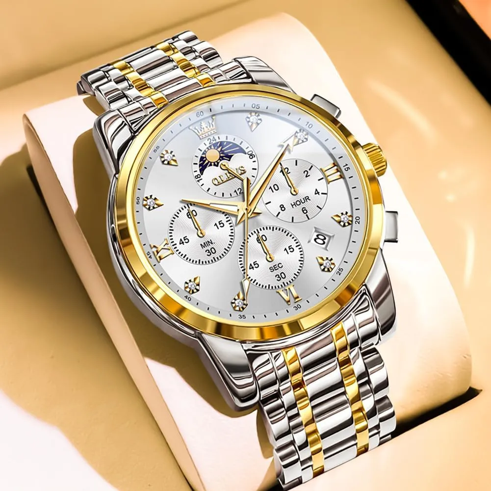 Numerals Business Wristwatch Reloj para Hombre OLEVS Watches for Men Dress Watch Chronograph Luxury Stainless Steel fragment deter invariable innocence narrate Big Face Men Watches Multi-Function Easy to Read Diamond Roman 