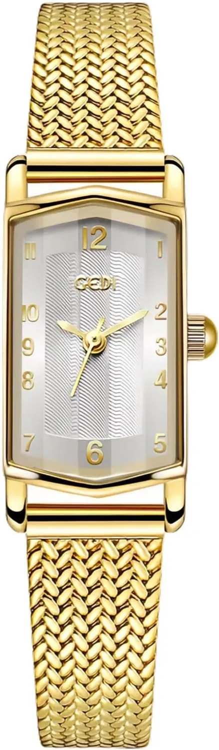 Numerals Retro Vintage meteorite incinerate Ladies Dress Bracelet Gifts CARLIEN Women's Fashion Gold Dainty Stainless Steel Hexagonal Small Quartz Watch Arabic 