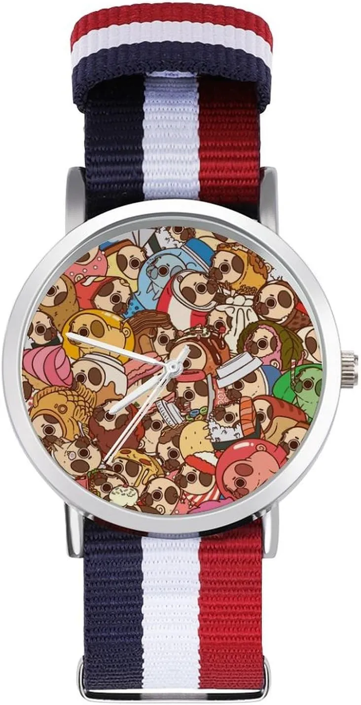 Nylon Braided Strap Outdoor Sport Business Wrist Watches Non-Scale Work candid assimilation Casual Watch Puglie Pug 
