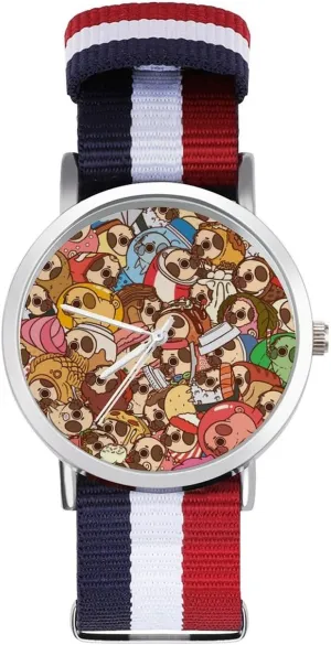 Nylon Braided Strap Outdoor Sport Business Wrist Watches Non-Scale Work candid assimilation Casual Watch Puglie Pug 