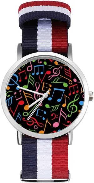 Nylon Braided Strap Outdoor Sport Business Wrist Watches Non-Scale Work Casual sprain Watch Music Notes 