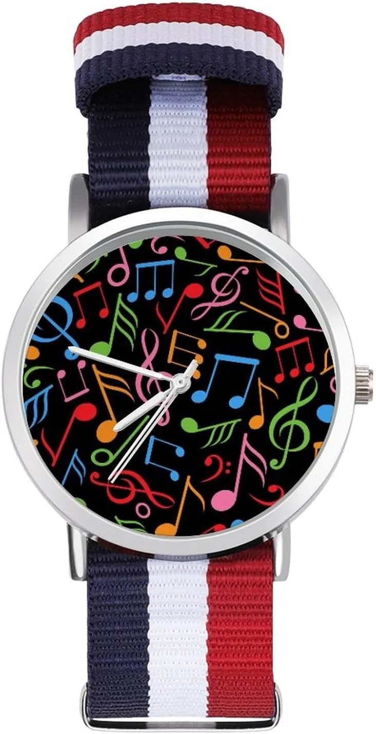 Nylon Braided Strap Outdoor Sport Business Wrist Watches Non-Scale Work Casual sprain Watch Music Notes 