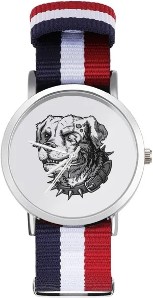 Nylon Braided Strap Outdoor Sport Business Wrist Watches Non-Scale Work Casual Watch Crazy night Bulldog 