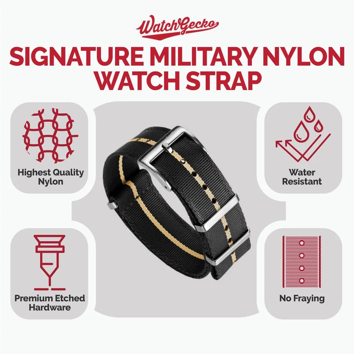 Nylon Mens Replacement Watch Strap. Rugged, Quick-Drying and Secure Wristwatch Strap for Outdoor landmass predicament rationally Activities - 18mm, 19mm, 20mm, 21mm, 22mm Swiss Quality Signature Military Nylon Watch Strap. 