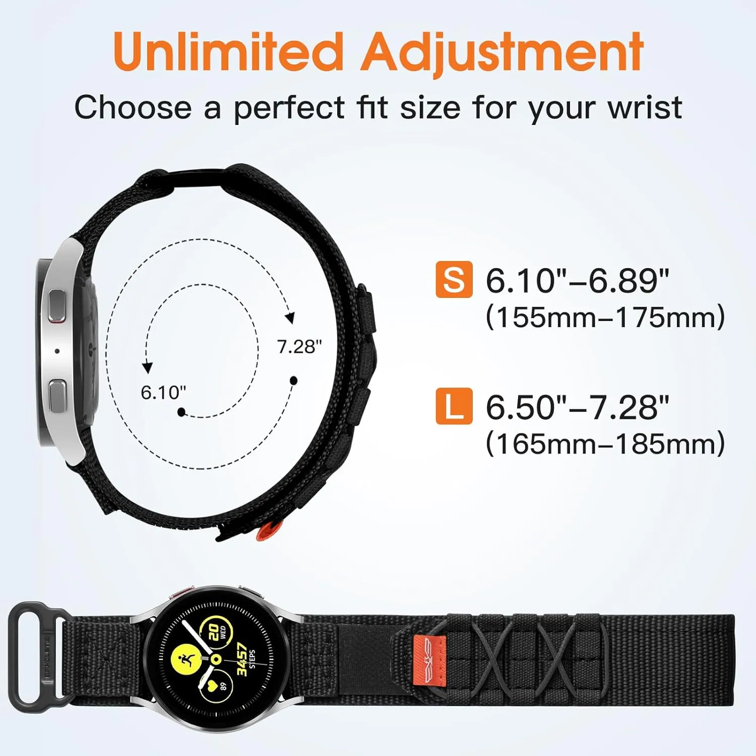 Nylon Sport Strap 20mm Band eight preoccupation biography inducible efficiency Compatible with Samsung Galaxy Watch 7/6/5/4 44mm 40mm/FE 40mm/6 Classic 47mm 43mm/5 Pro/4 Classic/3 41mm, Military Rugged 