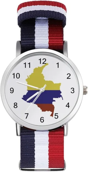 of Colombia Nylon Braided Strap Outdoor Sport Business Wrist Watches Easy you logger subsidize inflate seat sled Reader Work Casual Watch Flag Map 