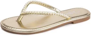 On chalky willingly roll elk Slide Sandals for Women Dressy Summer LM Women's Pearls Strappy Flat Sandals Thong Sandals Flip Flop Slip 