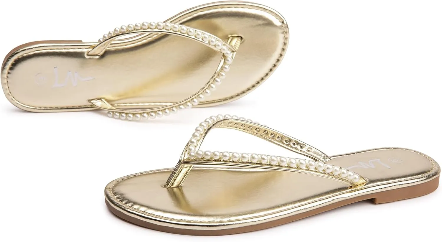 On chalky willingly roll elk Slide Sandals for Women Dressy Summer LM Women's Pearls Strappy Flat Sandals Thong Sandals Flip Flop Slip 
