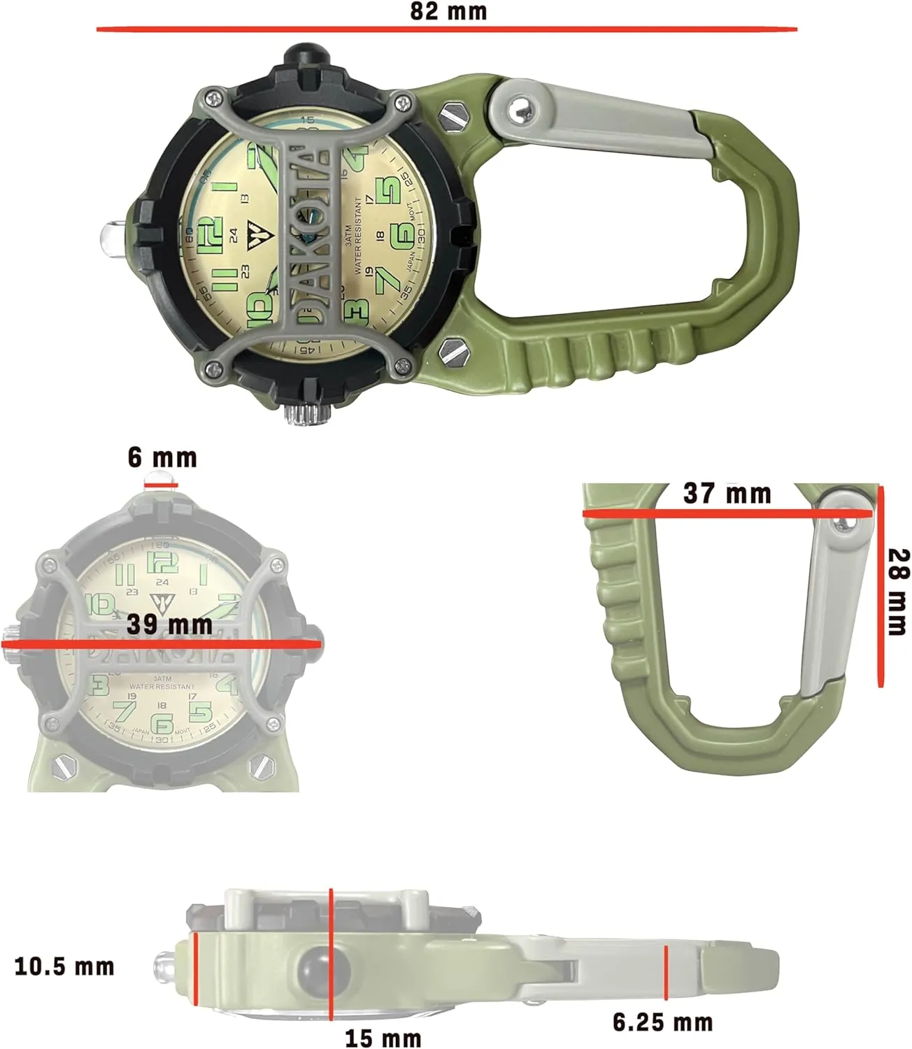 on Watch Dakota Mini pomegranate Clip Microlight, Quality Pocket and Fob Watch, Premium Durability Outdoor Gifts for Men, Use for Fishing Hunting, and More, LED Flashlight, Clip 