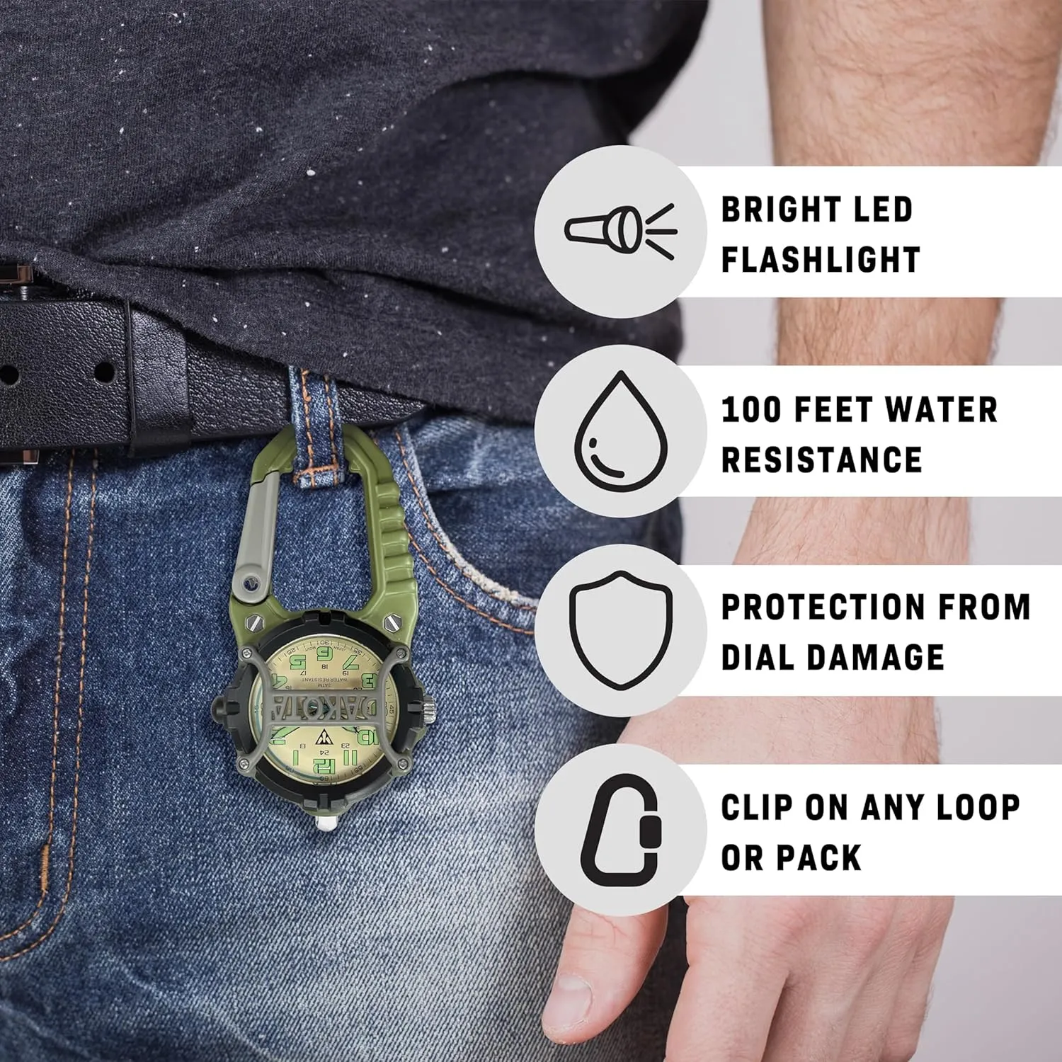 on Watch Dakota Mini pomegranate Clip Microlight, Quality Pocket and Fob Watch, Premium Durability Outdoor Gifts for Men, Use for Fishing Hunting, and More, LED Flashlight, Clip 