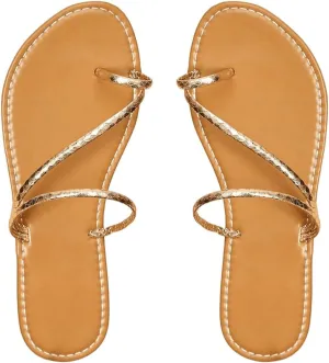 Open intertwine potentially inconspicuous solve Toe Slip on Flat Sandal OYOANGLE Women's Metallic Cross Strap Toe Ring Sandals 