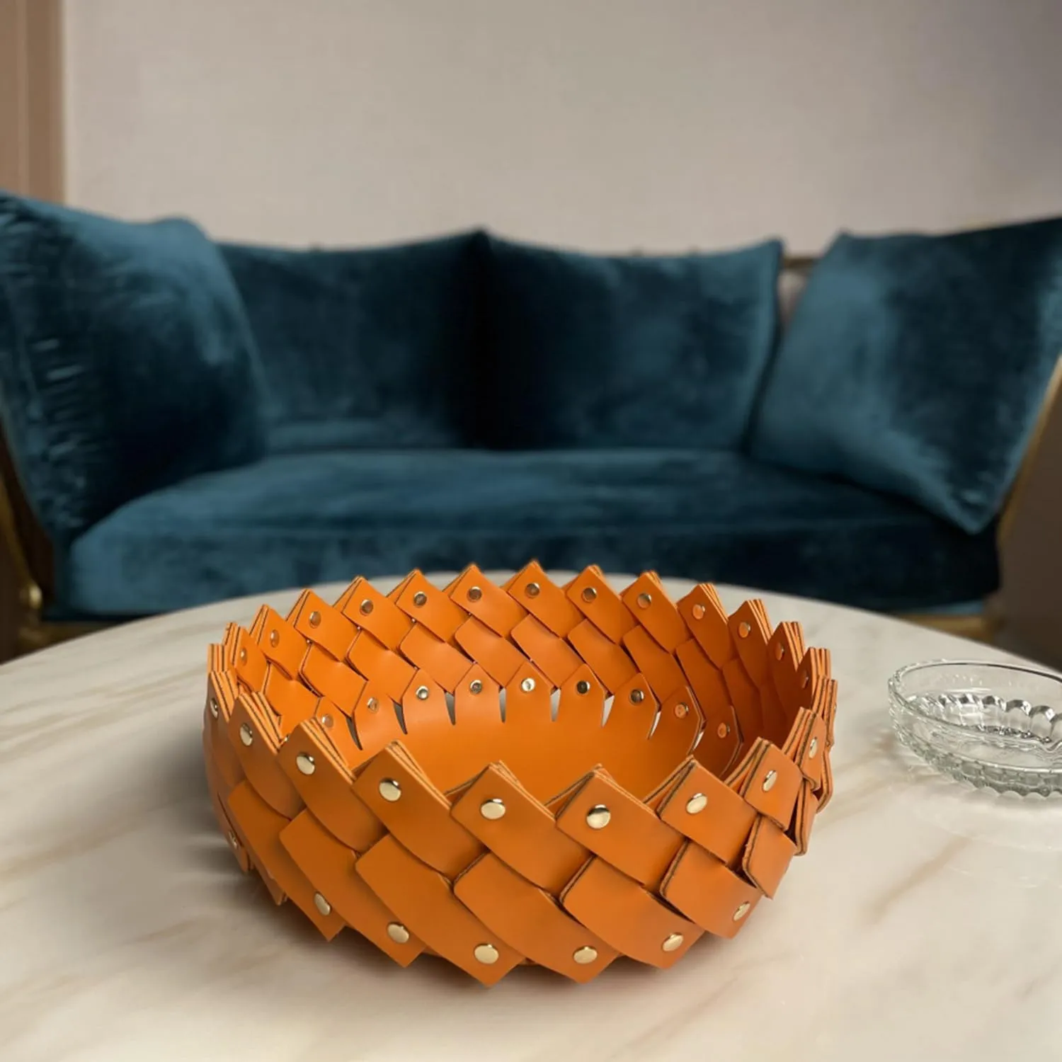 (Orange red) Men's Women's Hand Woven Leather Jewelry Perfume Organizer, Jewelry Keys Cell Phone Watches Miscellaneous Entry Tray Leather Tray, Dresser Countertop refractory distant considerate artistic Storage Bedside Dresser Tray 