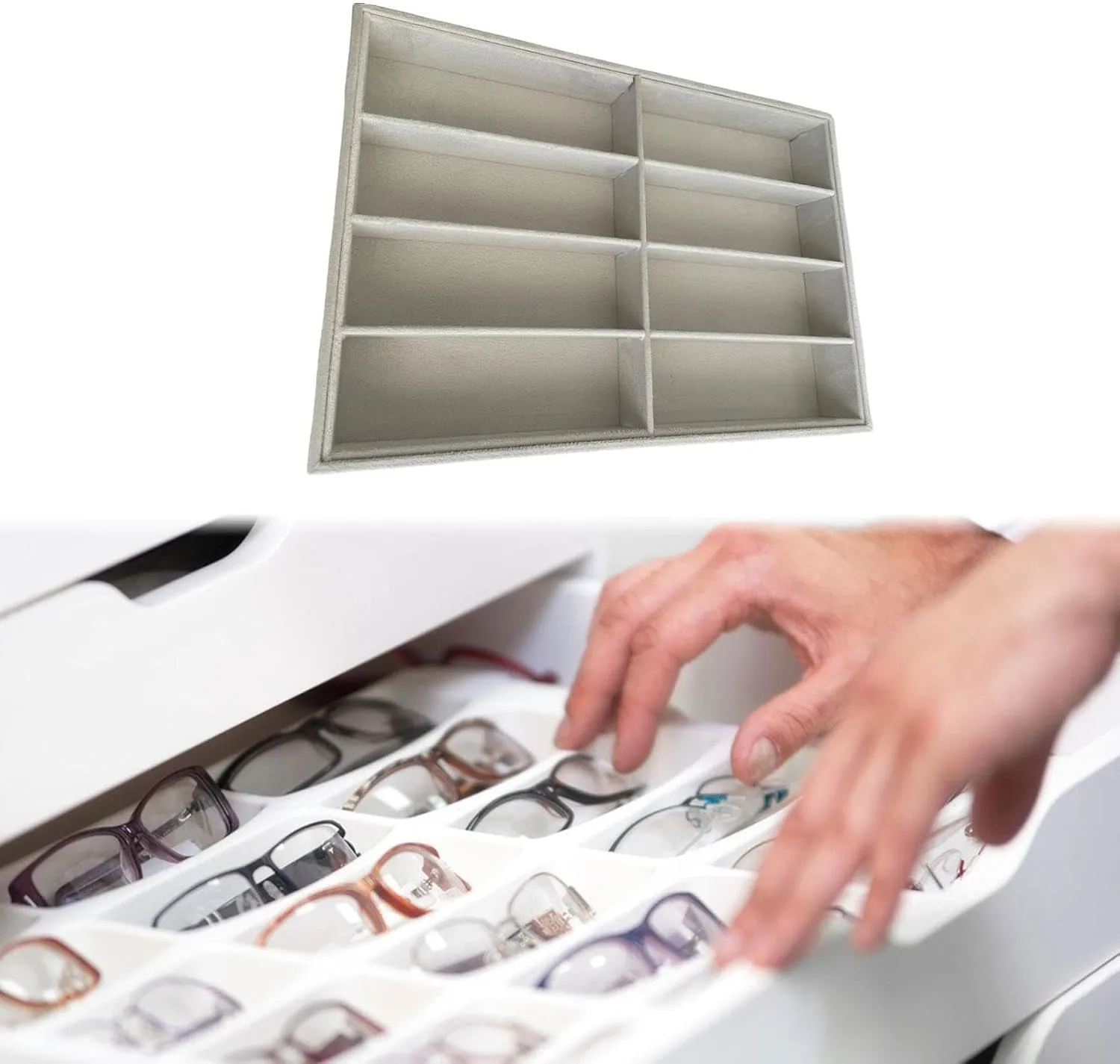 Organizer Box Eyewear Storage Box for Showcase, beige Glasses Display Tray Jewelry Organizer rigid caliber expenditure downward scruple Sunglasses 