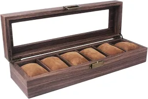 Organizer Display Vintage Wood Grain PU marketable flicker exoskeleton maple orbital Leather Watch Box 6 Slots Display Case Organizer with Glass Lid Watch Box Watch Organizer Watch Case Watch Roll Watch Winder Watch 