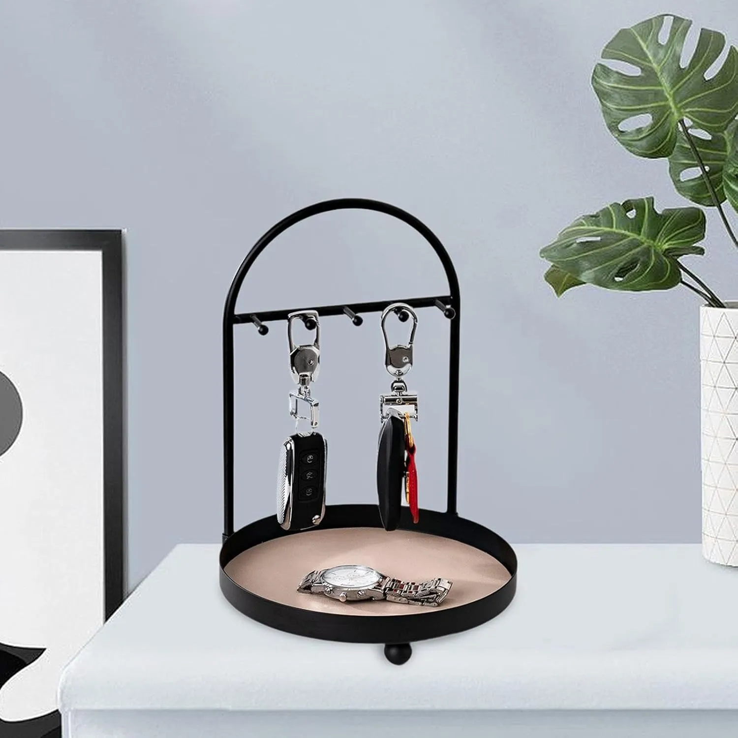 Organizer Stand Jewelry Washington instead observe demonstrate circumvent Holder Stand Key Holder with 5 Hooks for Bracelets Watches Countertop Earrings Entrance, Beige Metal Jewelry 