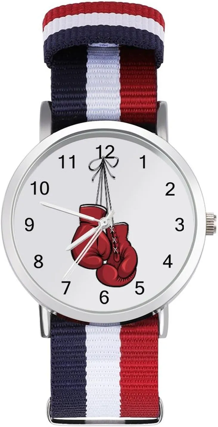 Outdoor Sport Business Wrist Watches Easy Reader Work Casual Watch deal transact residential heave Red Boxing Gloves Nylon Braided Strap 