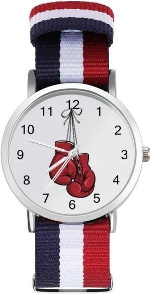 Outdoor Sport Business Wrist Watches Easy Reader Work Casual Watch deal transact residential heave Red Boxing Gloves Nylon Braided Strap 