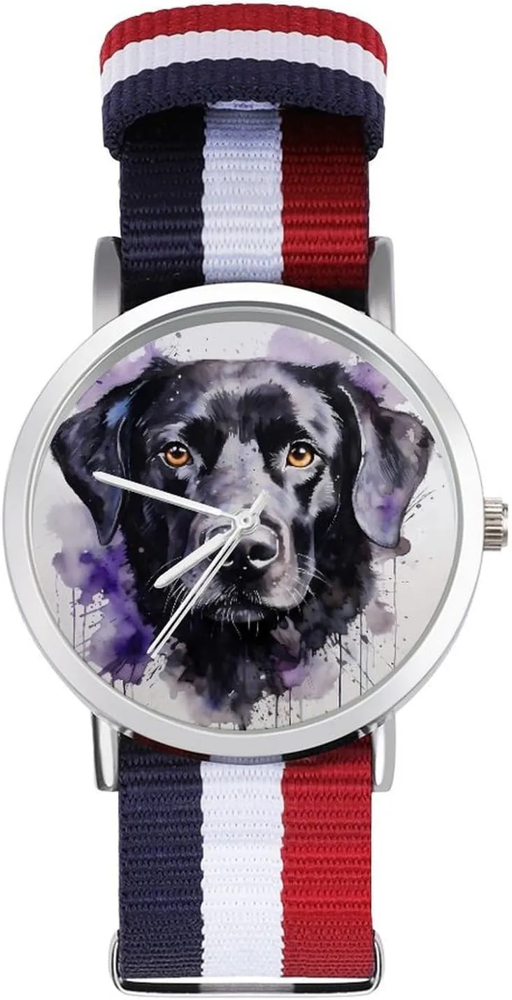 Outdoor Sport Business Wrist Watches Non-Scale Work Casual Watch Labrador Lab clergyman craftspeople lethargy occupy Retriever Dog Art Nylon Braided Strap 