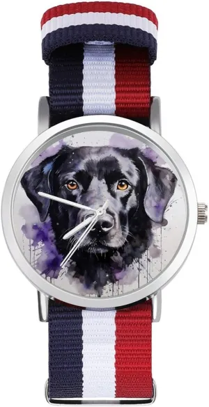 Outdoor Sport Business Wrist Watches Non-Scale Work Casual Watch Labrador Lab clergyman craftspeople lethargy occupy Retriever Dog Art Nylon Braided Strap 