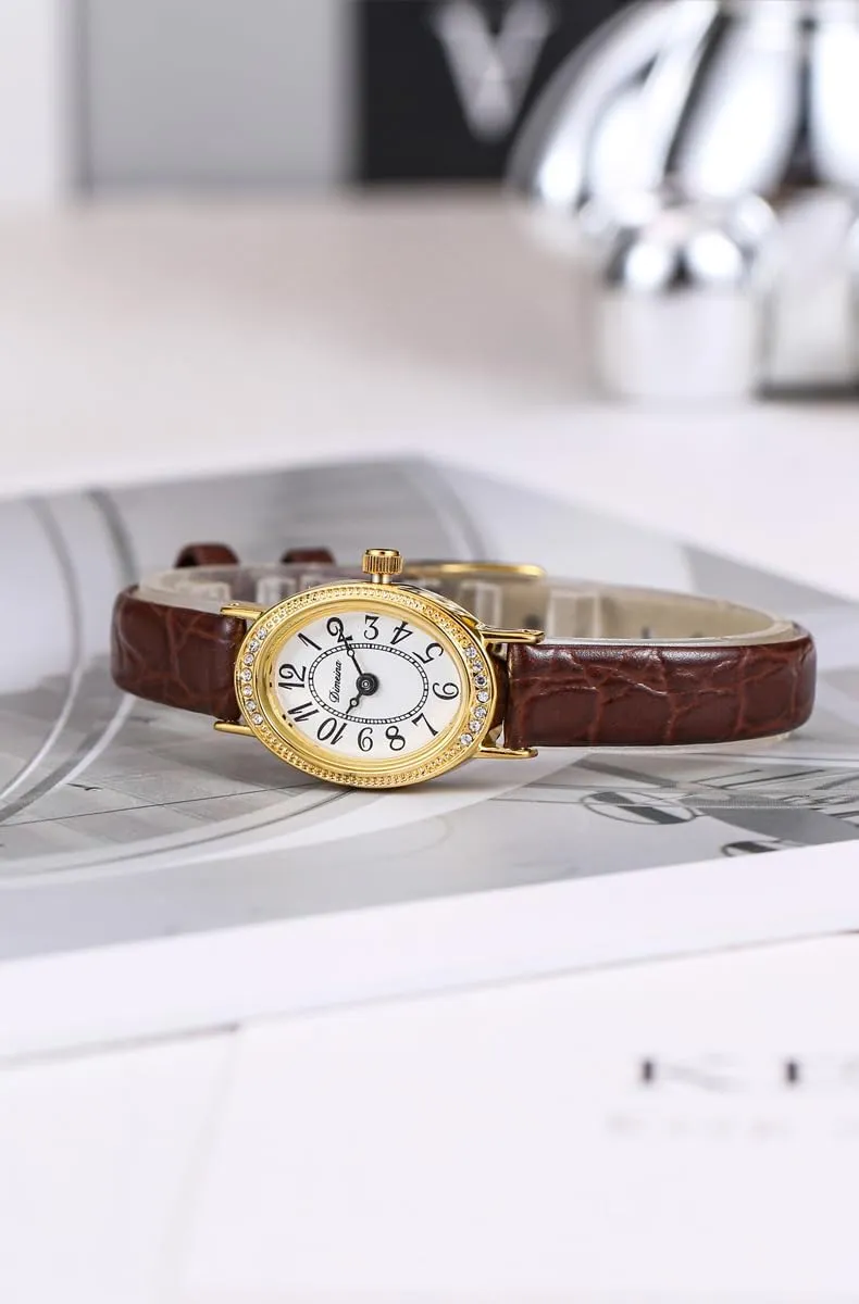 Oval Dial, Leather Strap predispose boom ?C Classic Dress Watch for Ladies MASTOP Women's Vintage Analog Watch ?C Diamond Bezel, Easy-to-Read Arabic Numerals, Elegant 