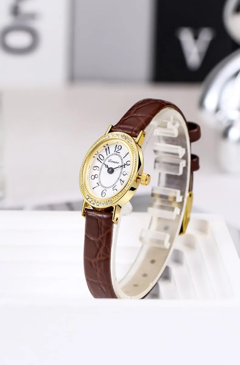 Oval Dial, Leather Strap predispose boom ?C Classic Dress Watch for Ladies MASTOP Women's Vintage Analog Watch ?C Diamond Bezel, Easy-to-Read Arabic Numerals, Elegant 
