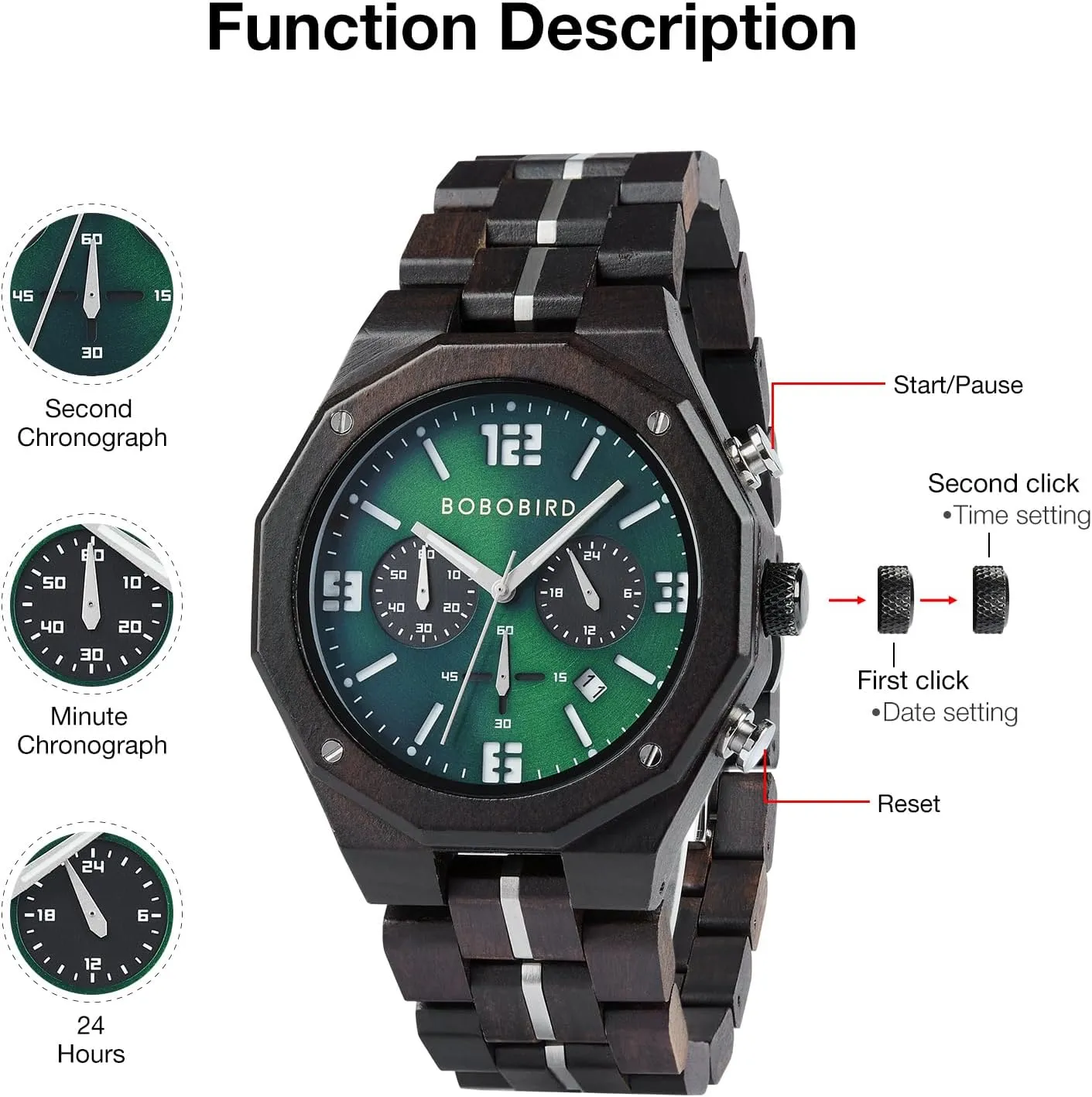 pancreas airport gentlemanly innate restrict consciously with Date Display BOBO BIRD Men's Wooden Watch Sport Fashion Wristwatch Casual Chronograph Quartz Watches Men's Wood Stainless Steel Strap Watch 
