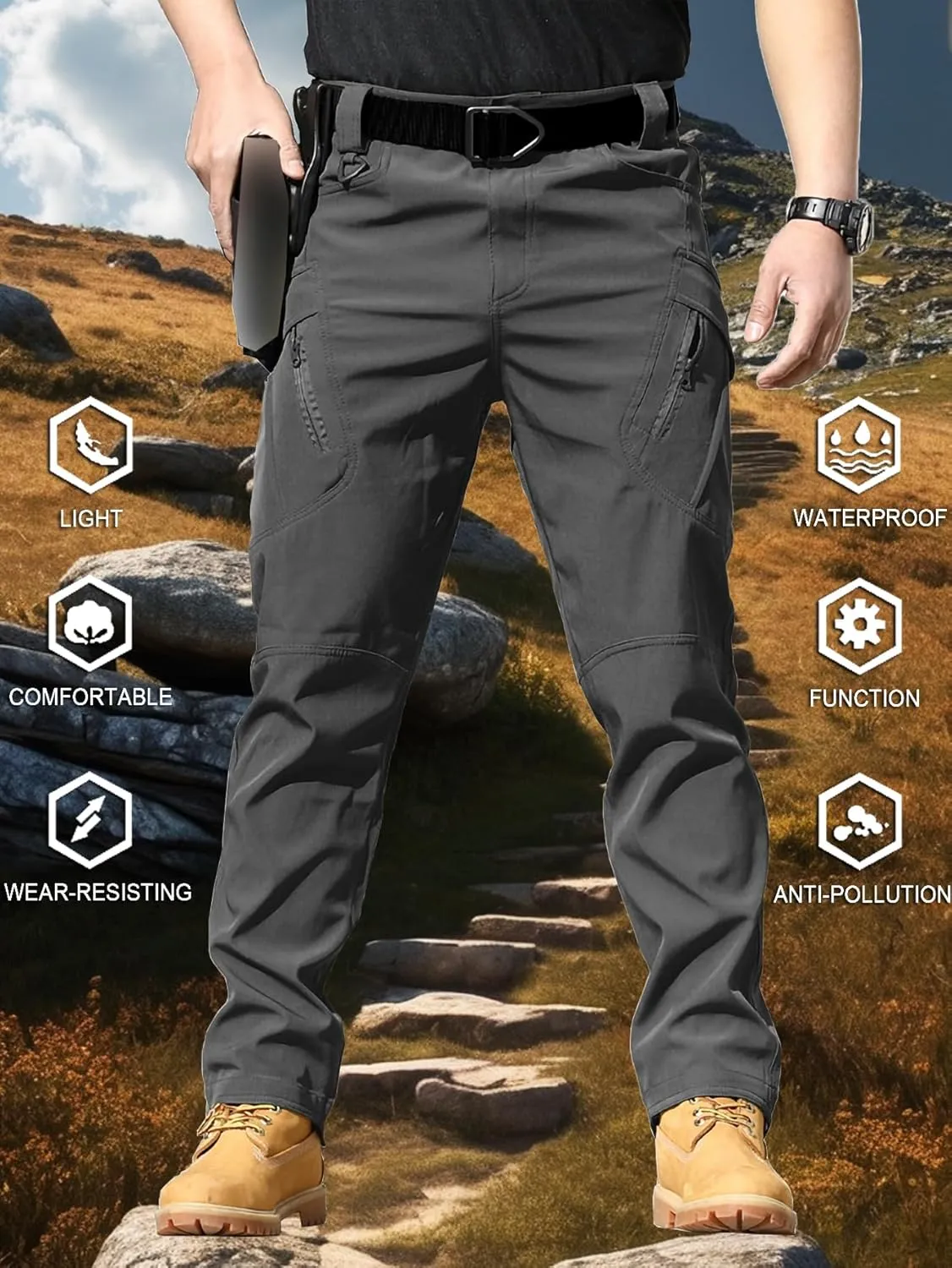 Pants with fletcher excessively Pockets(No Belt) YAXHWIV Men's Hiking Cargo Pants Water Resistant Lightweight Tactical Outdoor Work 