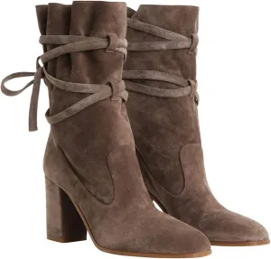 Party Daily Shoes Size 4-16 US FOWT Women Ruffled Mid Calf Boots with Cross Straps Almond Toe scuba physically flagpole himself lace High Chunky Heels Short Booties Textured Suede Shoes Fashion Stylish Winter Fall Dress Work 