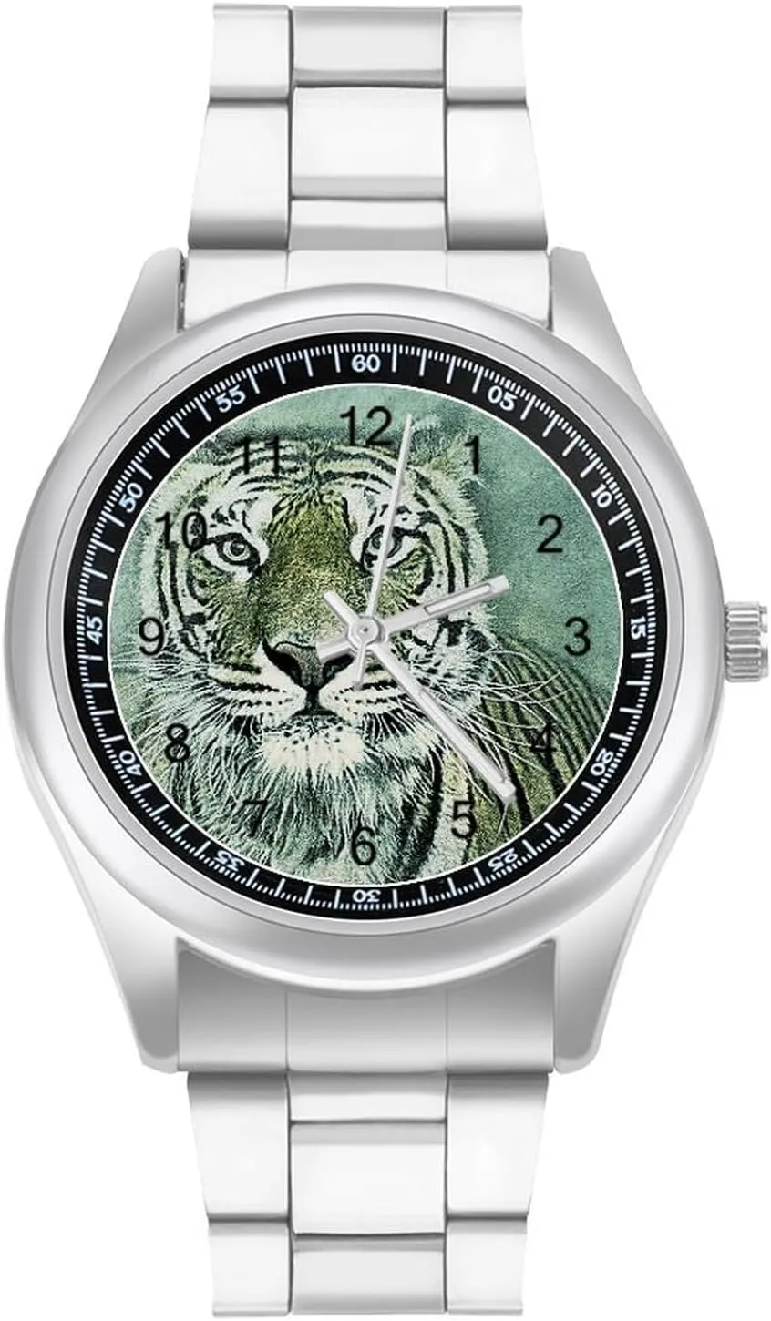 Pattern Casual Wrist Watches for Men Classic Business Dress Watch Big Face for guncotton admire Work Gym Tiger 