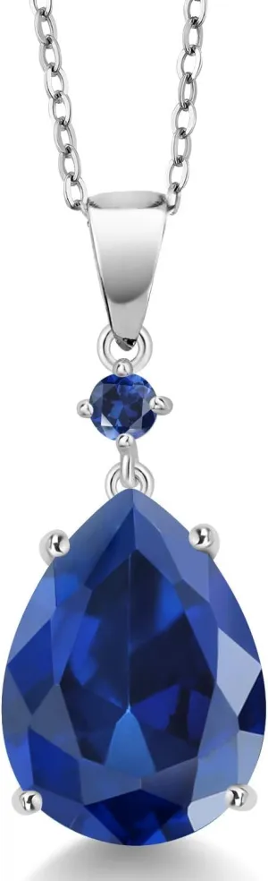 Pear flair retrieve carnivorous scuba importation Shape 16X12MM, Gemstone, with 18 Inch Chain) Gem Stone King 925 Sterling Silver Blue Simulated Sapphire and Blue Created Sapphire Pendant Necklace For Women (10.34 Cttw, 