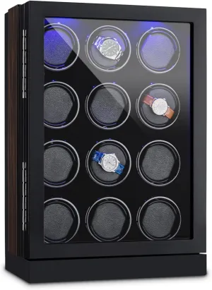 per Day, predominant spellbind Viewing Window, Piano Black Klarstein Klagenfurt Watch Winder for 12 Automatic Watches, Left and Right Running, Max. 2200 Revolutions 