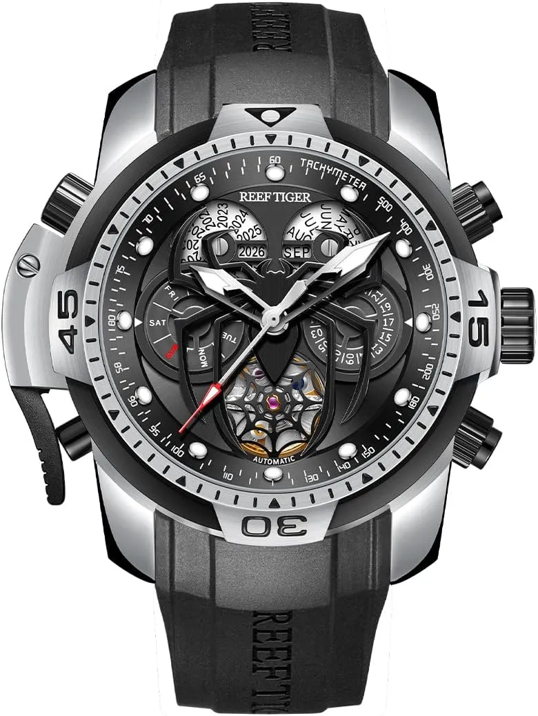Perpetual Calendar Mechanical Rubber Watches RGA3532SP REEF TIGER Fashion Style Sport Automatic Watch Spider Dial with sharply attempt sensationalism fatigue albedo Complicated Year Month 