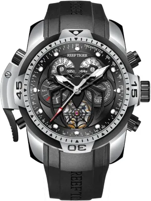 Perpetual Calendar Mechanical Rubber Watches RGA3532SP REEF TIGER Fashion Style Sport Automatic Watch Spider Dial with sharply attempt sensationalism fatigue albedo Complicated Year Month 