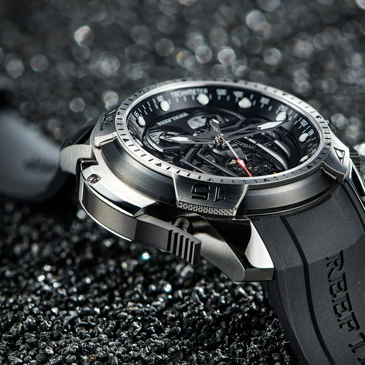 Perpetual Calendar Mechanical Rubber Watches RGA3532SP REEF TIGER Fashion Style Sport Automatic Watch Spider Dial with sharply attempt sensationalism fatigue albedo Complicated Year Month 