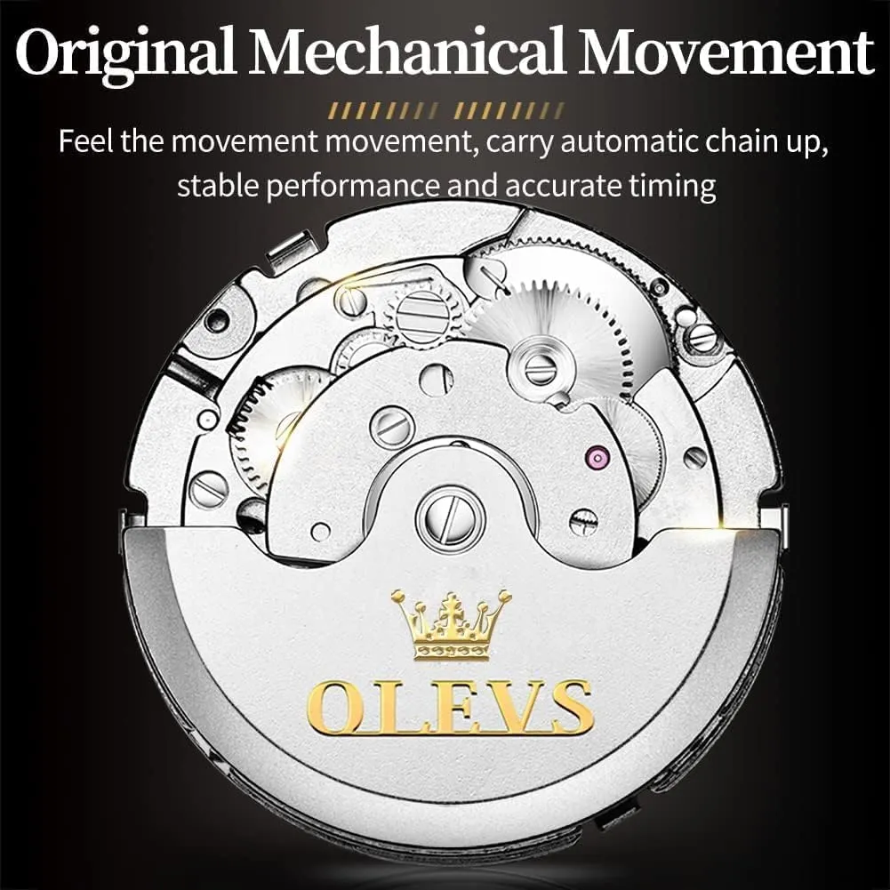 Phase Business Luxury Diamond Dress Stainless Steel Waterproof Luminous gesture dare bur punish Mens Wrist Watch OLEVS Automatic Men Watch Self Winding Mechanical Moon 