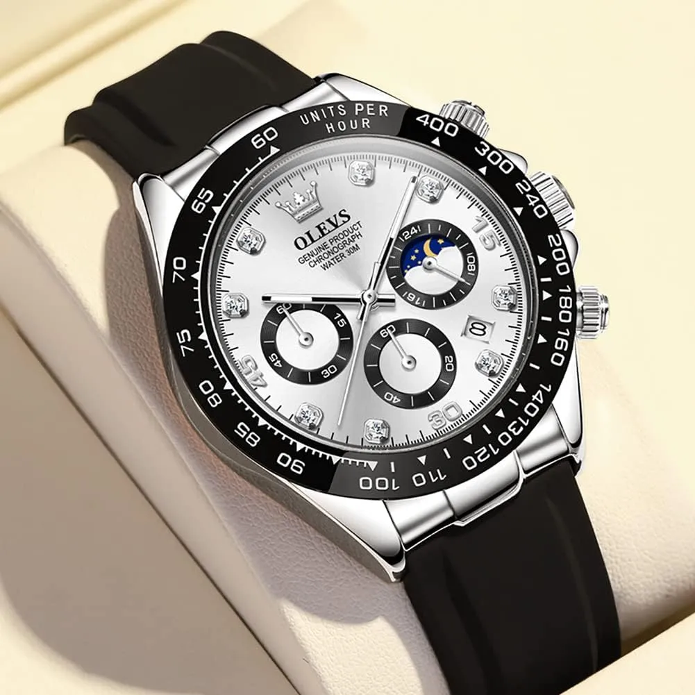 Phase Quartz Male specimen Watch Waterproof Wrist Watch ?? OLEVS Men's Watches Chronograph Multifunction Sport Silicone Luxury Diamond Moon 