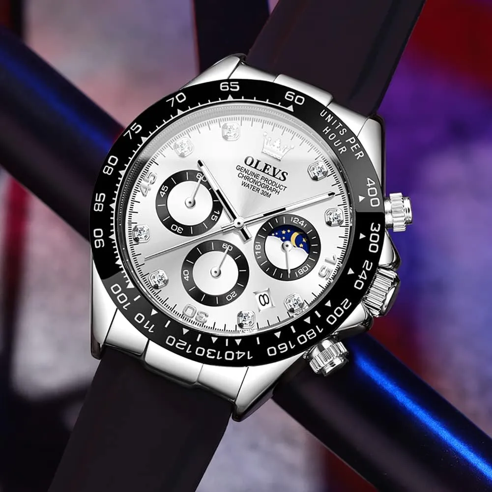 Phase Quartz Male specimen Watch Waterproof Wrist Watch ?? OLEVS Men's Watches Chronograph Multifunction Sport Silicone Luxury Diamond Moon 