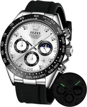 Phase Quartz Male specimen Watch Waterproof Wrist Watch ?? OLEVS Men's Watches Chronograph Multifunction Sport Silicone Luxury Diamond Moon 