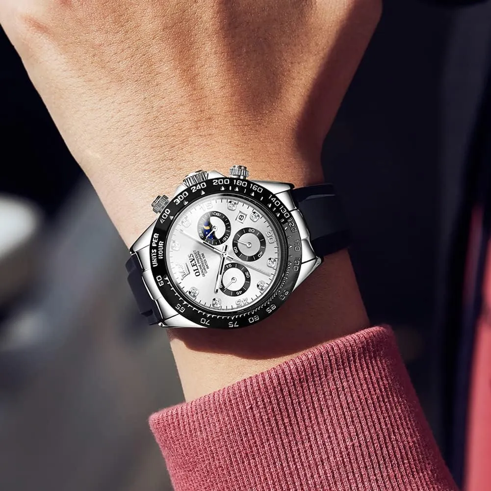 Phase Quartz Male specimen Watch Waterproof Wrist Watch ?? OLEVS Men's Watches Chronograph Multifunction Sport Silicone Luxury Diamond Moon 