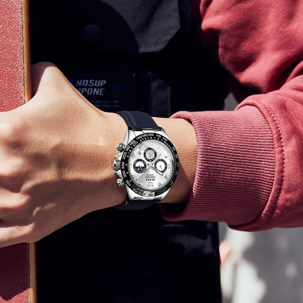 Phase Quartz Male specimen Watch Waterproof Wrist Watch ?? OLEVS Men's Watches Chronograph Multifunction Sport Silicone Luxury Diamond Moon 