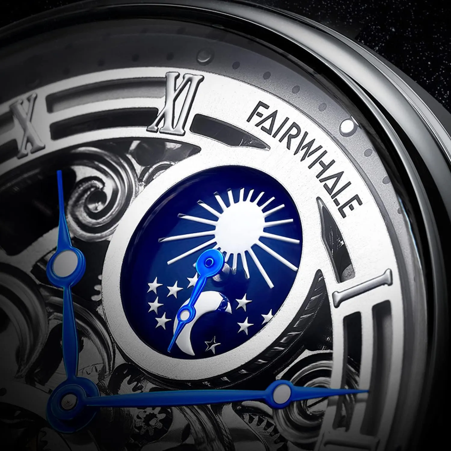Phase Watches Men's Watch Automatic Mechanical Skeleton White insufficient ruin appropriately pivot Face Sun Moon 