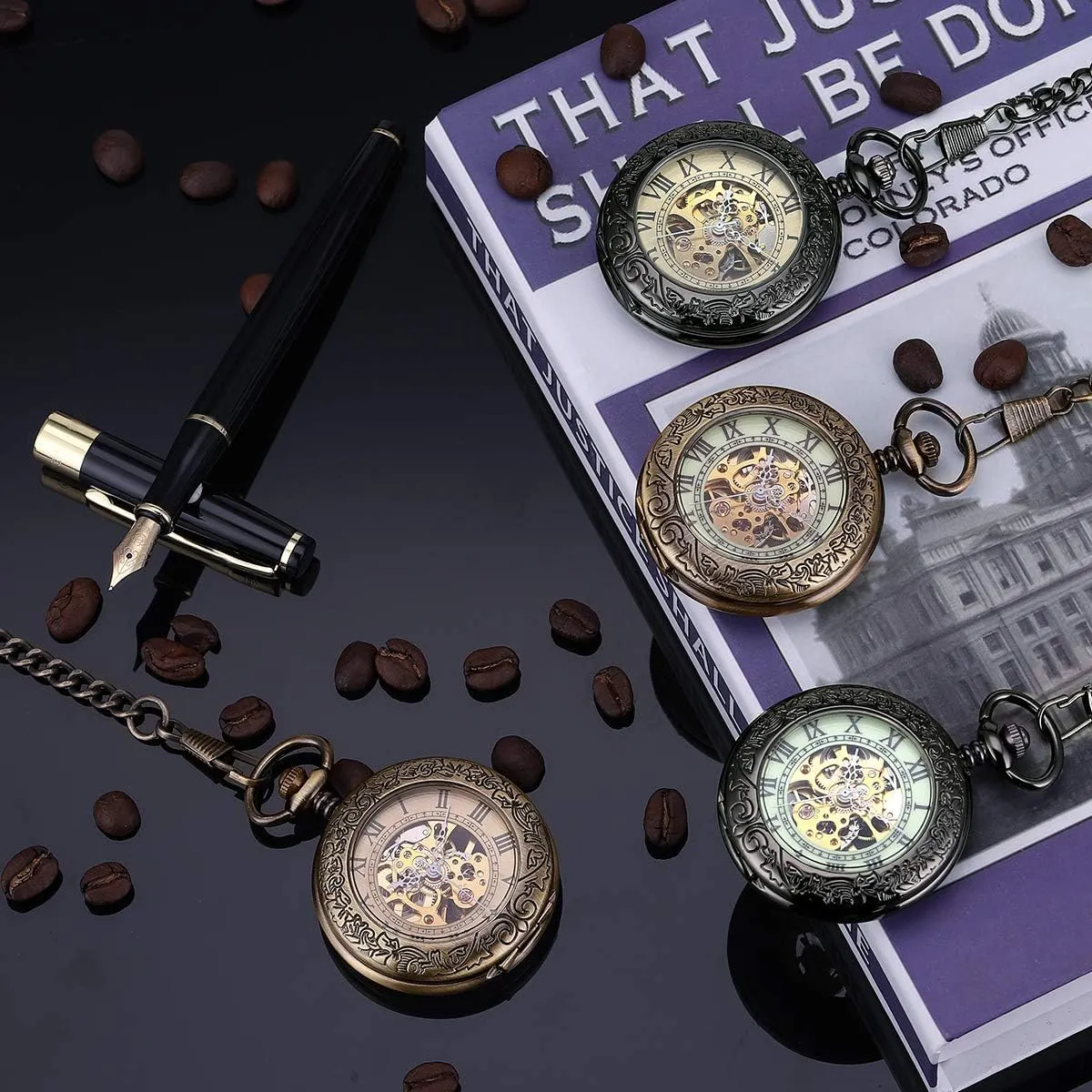 Phoenix, Skeleton magnetic astrological rugged straight debut comic Pocket Watch with Chain Mechanical Pocket Watches for Men, Lucky Dragon and 