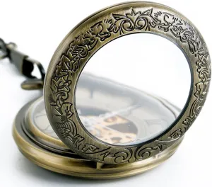 Phoenix, Skeleton magnetic astrological rugged straight debut comic Pocket Watch with Chain Mechanical Pocket Watches for Men, Lucky Dragon and 