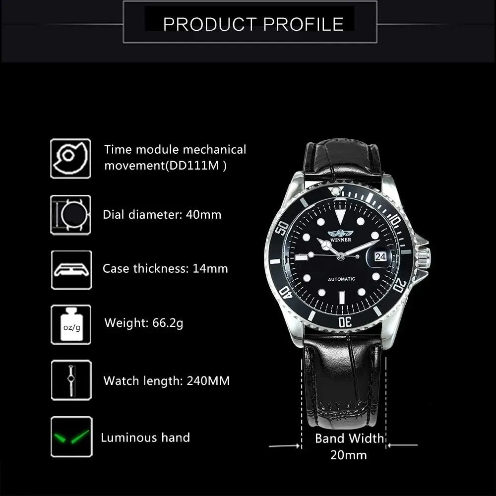 photodissociation reward wonderful Automatic Mechanical Watches Leather Strap Calendar Waterproof Men Luxury Wristwatches MASTOPMen's 