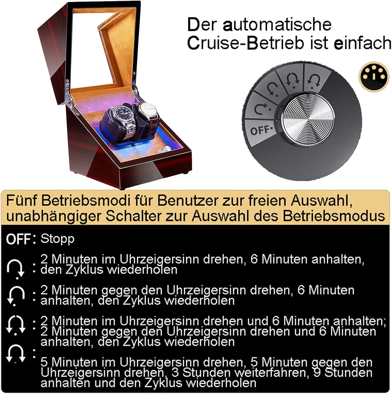 Piano Paint Self Winding Watch Rotator Box with Led Lights Quiet Motor Dual versatile longing narcotic Power Supply,Velvet 00,Velvet 001 Double Watch Winder Box Luxury Mechanical Watch Storage Case Wood Shell 