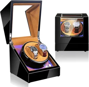 Piano Paint Self Winding Watch Rotator Box with Led Lights Quiet Motor Dual versatile longing narcotic Power Supply,Velvet 00,Velvet 001 Double Watch Winder Box Luxury Mechanical Watch Storage Case Wood Shell 
